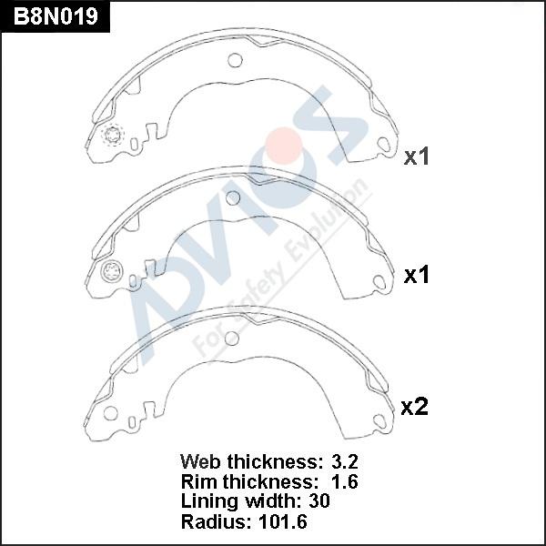 Advics B8N019 - Комплект тормозных колодок, барабанные autospares.lv