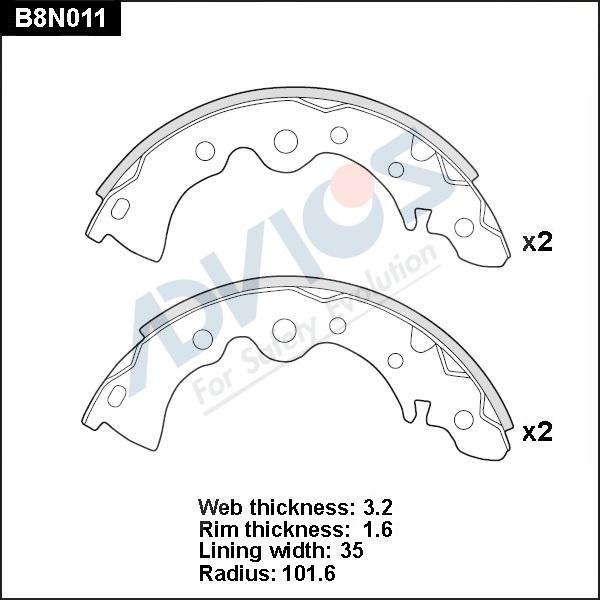 Advics B8N011 - Комплект тормозных колодок, барабанные autospares.lv