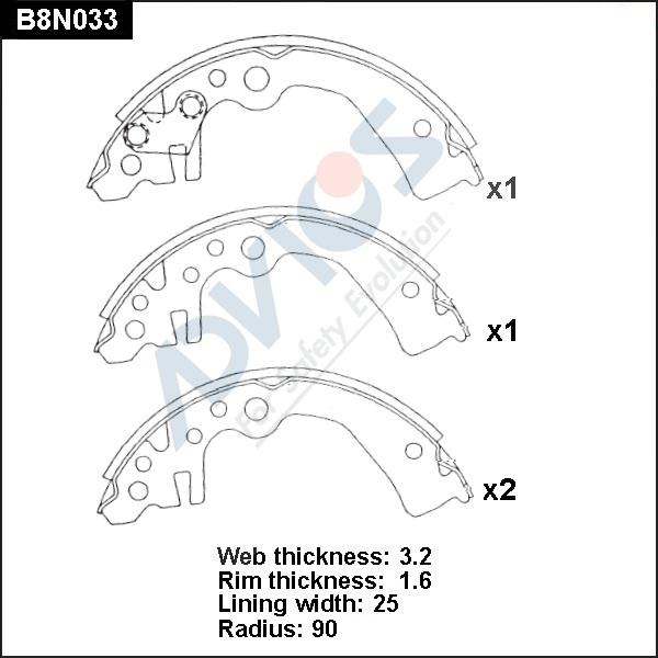 Advics B8N033 - Комплект тормозных колодок, барабанные autospares.lv