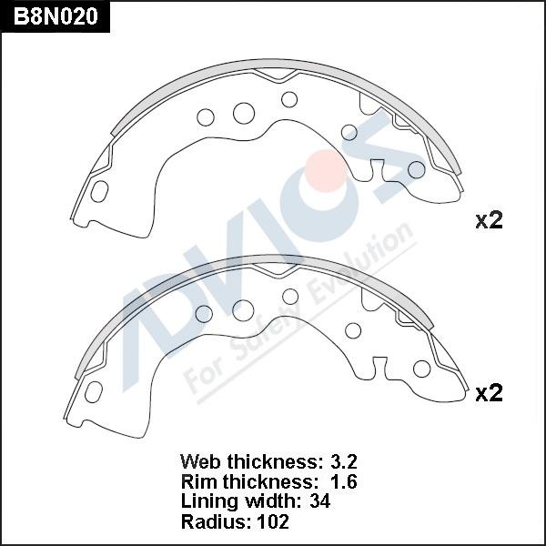 Advics B8N020 - Комплект тормозных колодок, барабанные autospares.lv