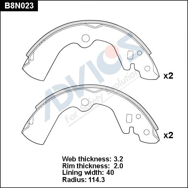 Advics B8N023 - Комплект тормозных колодок, барабанные autospares.lv