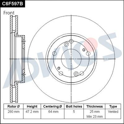 Advics C6F597B - Тормозной диск autospares.lv