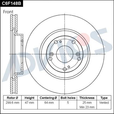 Advics C6F148B - Тормозной диск autospares.lv