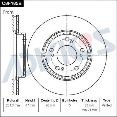 Advics C6F165B - Тормозной диск autospares.lv