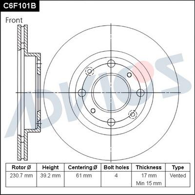 Advics C6F101B - Тормозной диск autospares.lv