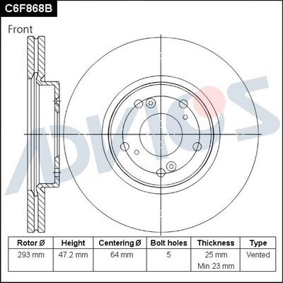 Advics C6F868B - Тормозной диск autospares.lv