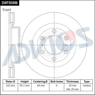 Advics D6F509B - Тормозной диск autospares.lv