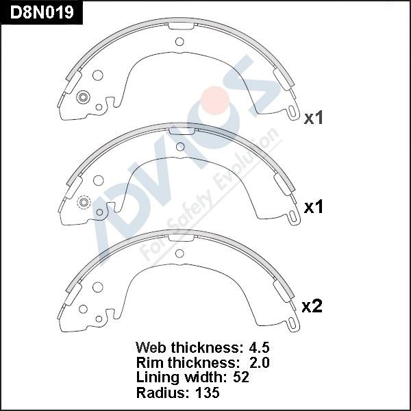 Advics D8N019 - Комплект тормозных колодок, барабанные autospares.lv