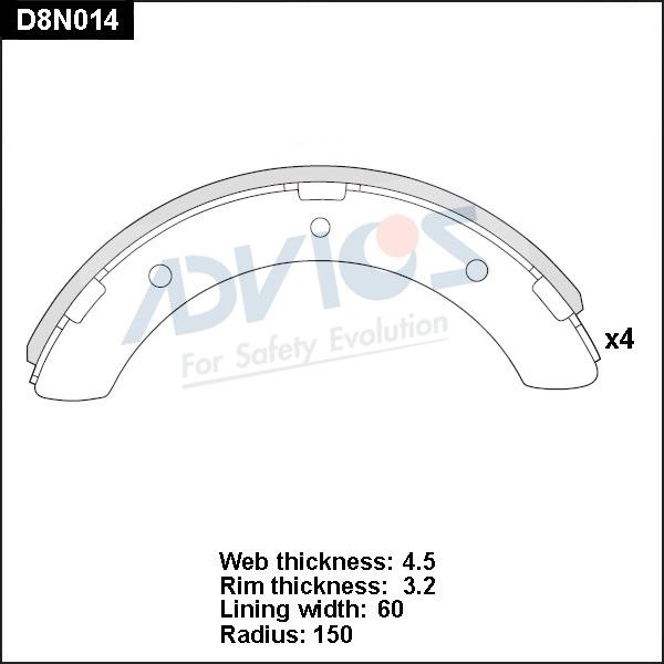 Advics D8N014 - Комплект тормозных колодок, барабанные autospares.lv