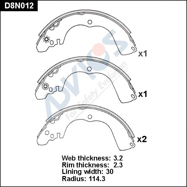 Advics D8N012 - Комплект тормозных колодок, барабанные autospares.lv