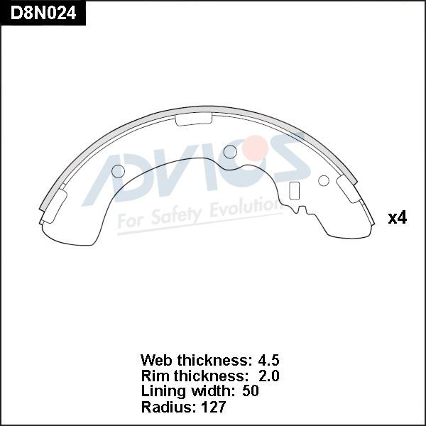 Advics D8N024 - Комплект тормозных колодок, барабанные autospares.lv