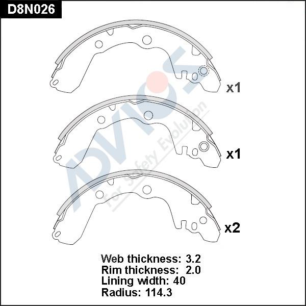 Advics D8N026 - Комплект тормозных колодок, барабанные autospares.lv