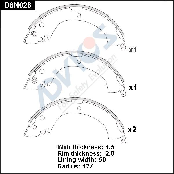 Advics D8N028 - Комплект тормозных колодок, барабанные autospares.lv