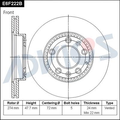 Advics E6F222B - Тормозной диск autospares.lv