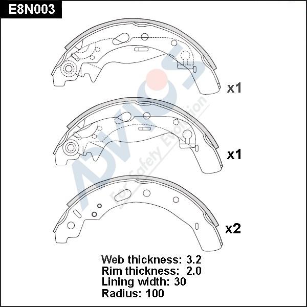 Advics E8N003 - Комплект тормозных колодок, барабанные autospares.lv