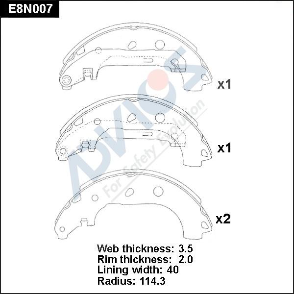 Advics E8N007 - Комплект тормозных колодок, барабанные autospares.lv