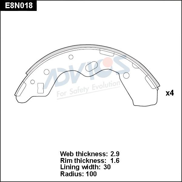 Advics E8N018 - Комплект тормозных колодок, барабанные autospares.lv