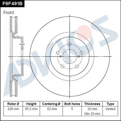 Advics F6F491B - Тормозной диск autospares.lv