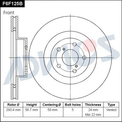 Advics F6F125B - Тормозной диск autospares.lv