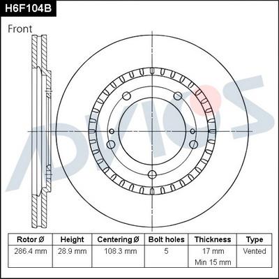 Advics H6F104B - Тормозной диск autospares.lv