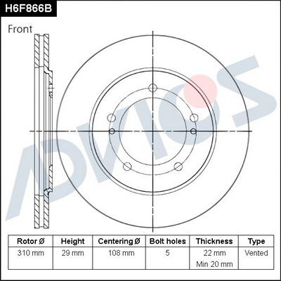 Advics H6F866B - Тормозной диск autospares.lv