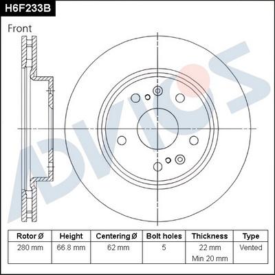 Advics H6F233B - Тормозной диск autospares.lv