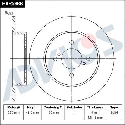 Advics H6R586B - Тормозной диск autospares.lv