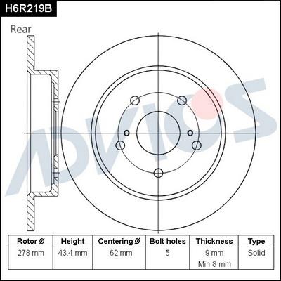 Advics H6R219B - Тормозной диск autospares.lv