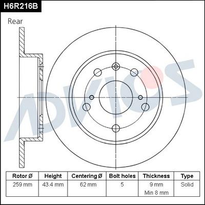 Advics H6R216B - Тормозной диск autospares.lv