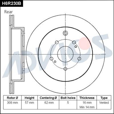 Advics H6R230B - Тормозной диск autospares.lv