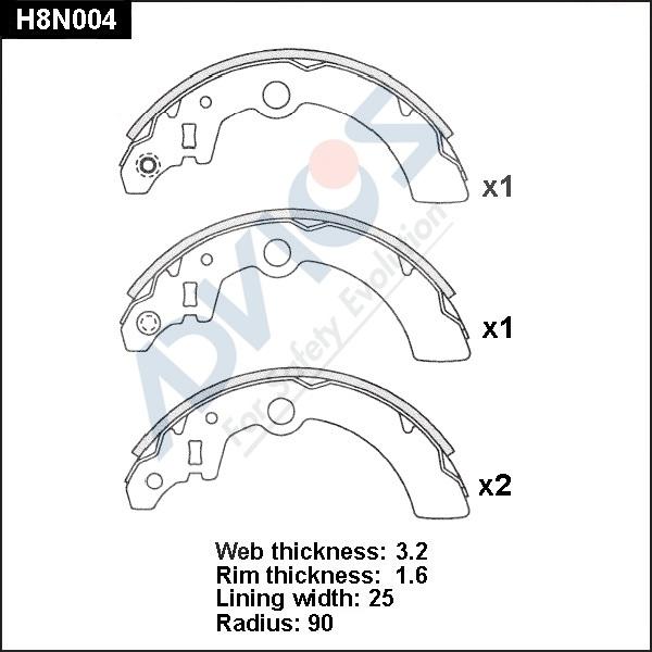 Advics H8N004 - Комплект тормозных колодок, барабанные autospares.lv