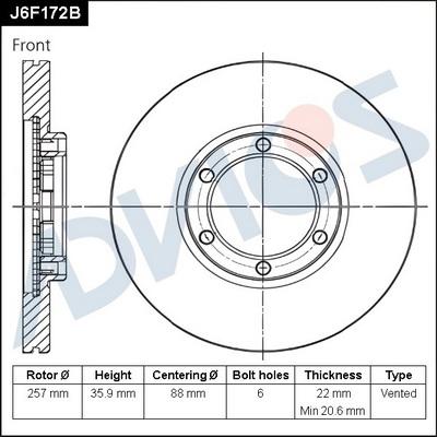 Advics J6F172B - Тормозной диск autospares.lv
