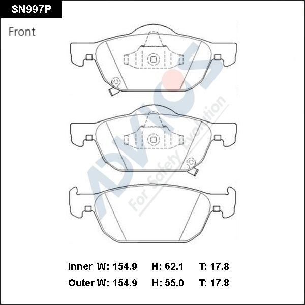 Advics SN997P - Тормозные колодки, дисковые, комплект autospares.lv