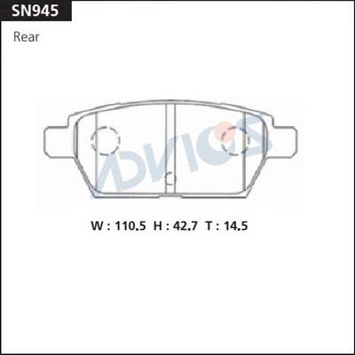 Advics SN945 - Тормозные колодки, дисковые, комплект autospares.lv