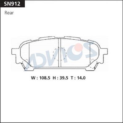 Advics SN912 - Тормозные колодки, дисковые, комплект autospares.lv