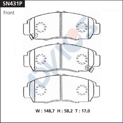 Advics SN431P - Тормозные колодки, дисковые, комплект autospares.lv