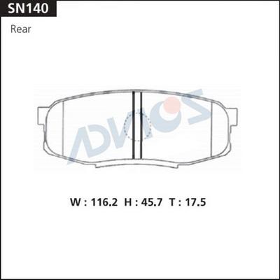 Advics SN140 - Тормозные колодки, дисковые, комплект autospares.lv