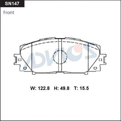 Advics SN147 - Тормозные колодки, дисковые, комплект autospares.lv