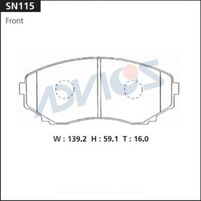 Advics SN115 - Тормозные колодки, дисковые, комплект autospares.lv