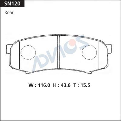 Advics SN120 - Тормозные колодки, дисковые, комплект autospares.lv