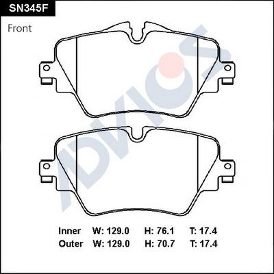 Advics SN345F - Тормозные колодки, дисковые, комплект autospares.lv