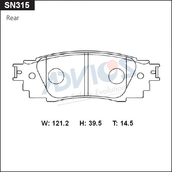 Advics SN315 - Тормозные колодки, дисковые, комплект autospares.lv