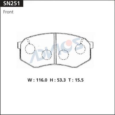 Advics SN251 - Тормозные колодки, дисковые, комплект autospares.lv