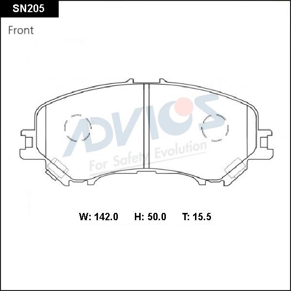 Advics SN205 - Тормозные колодки, дисковые, комплект autospares.lv