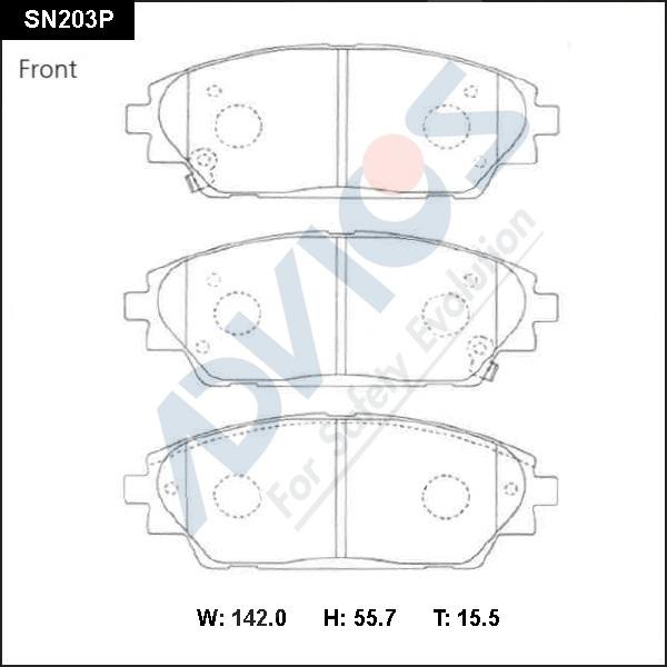 Advics SN203P - Тормозные колодки, дисковые, комплект autospares.lv