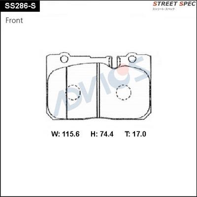 Advics SS286-S - Тормозные колодки, дисковые, комплект autospares.lv