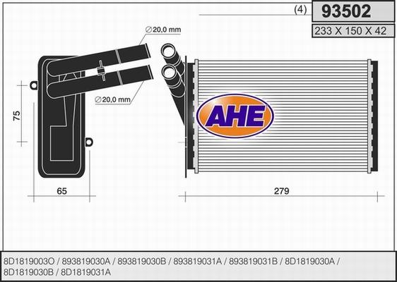 AHE 93502 - Теплообменник, отопление салона autospares.lv