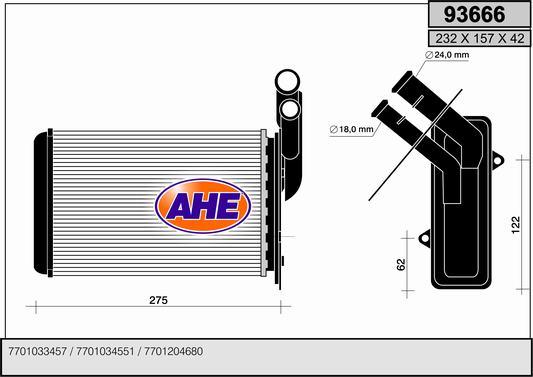 AHE 93666 - Теплообменник, отопление салона autospares.lv