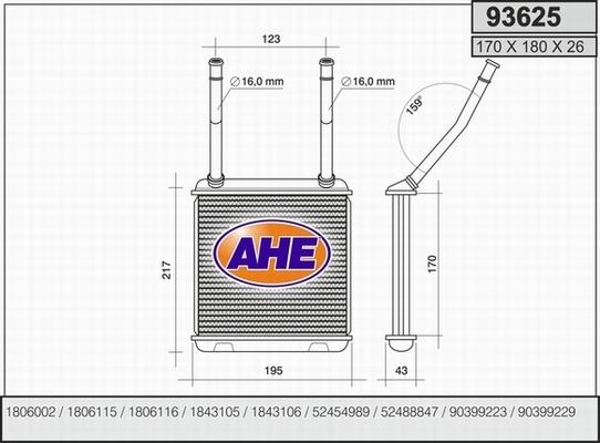 AHE 93625 - Теплообменник, отопление салона autospares.lv