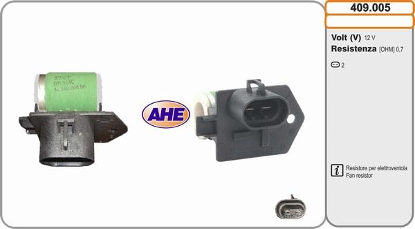 AHE 409.005 - Дополнительный резистор, электромотор - вентилятор радиатора autospares.lv